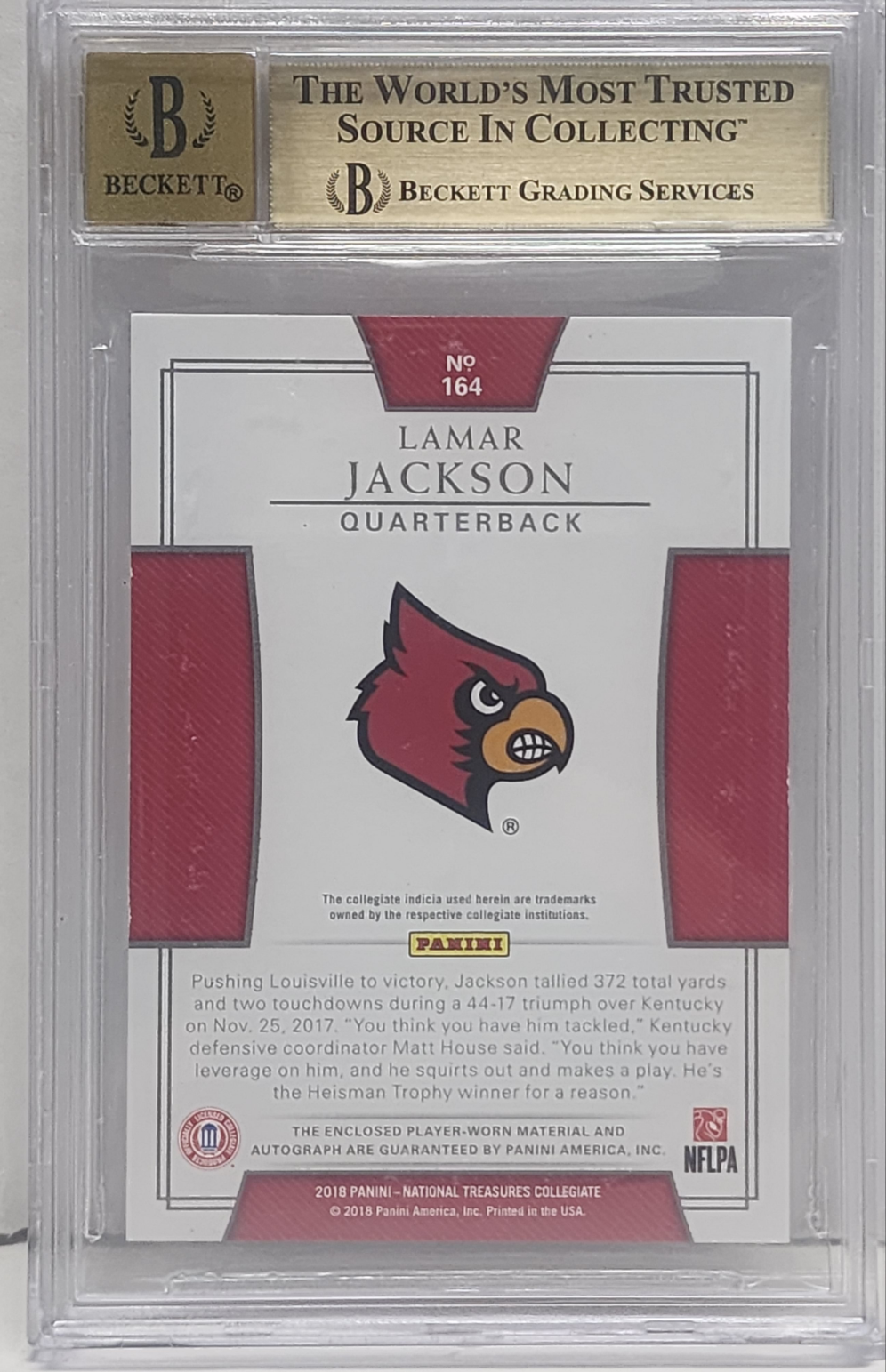 Lamar Jackson 2018 National Treasures Collegiate Bowl Logo Patch Auto #2/5 BGS 9.5 Auto 10
