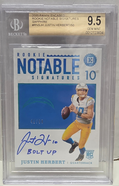 Justin Herbert 2000 Panini Encased Rookie Notable Signatures #42/50 BGS 9.5 Auto 10