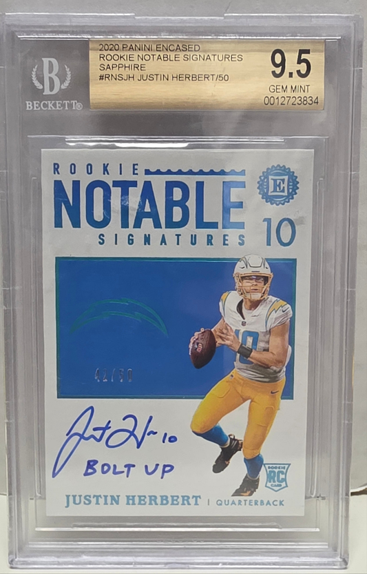Justin Herbert 2000 Panini Encased Rookie Notable Signatures #42/50 BGS 9.5 Auto 10