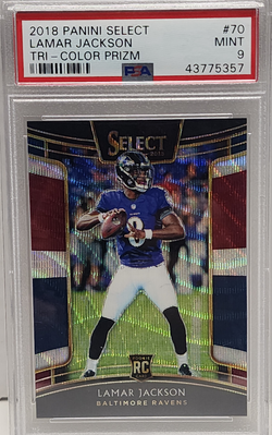 Lamar Jackson 2018 Panini Select #70 Tri-Color RC #45/199 PSA 9 Mint