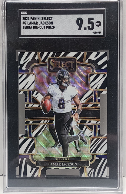 Lamar Jackson 2023 Panini Select #7 Zebra Die-Cut SGC 9.5 Mint+