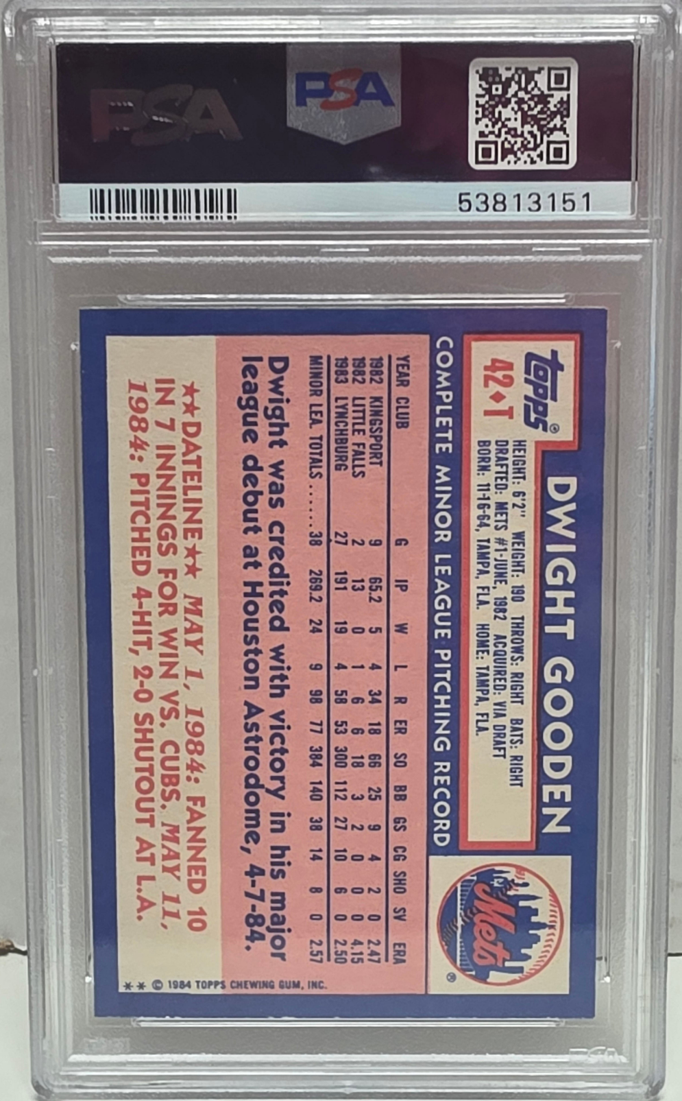 Dwight Gooden 1984 Topps Traded Rookie #42T PSA 9 Mint