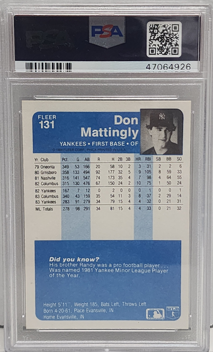 Don Mattingly 1984 Fleer Rookie #131 PSA 9 Mint