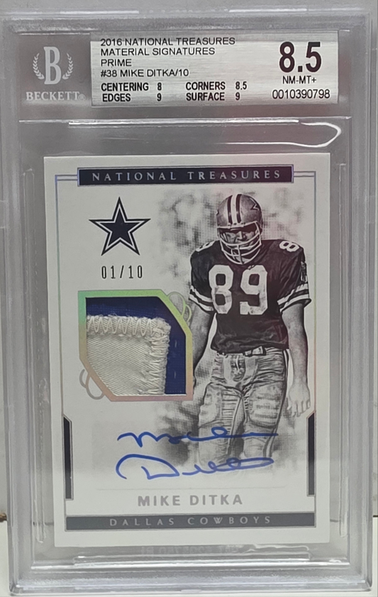 Mike Ditka 2016 Panini National Treasures Patch Auto #1/10 BGS 8.5 Nm-Mint+
