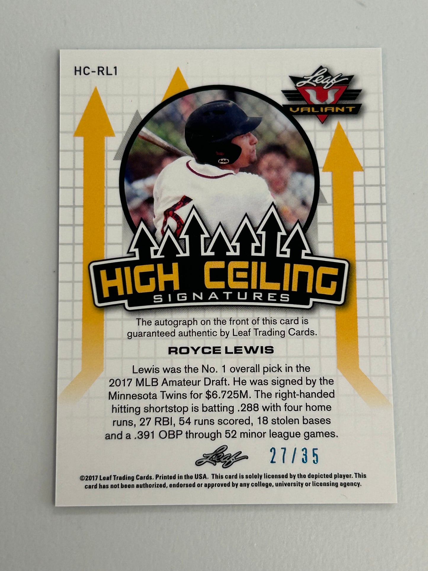 Royce Lewis 2017 Leaf Valiant High Ceiling Auto #27/25