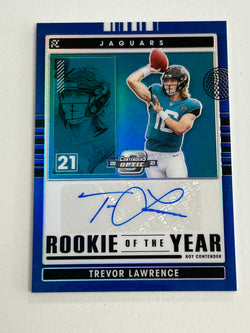 Trevor Lawrence 2021 Contenders Optic Rookie of the Year Blue Auto #20/20