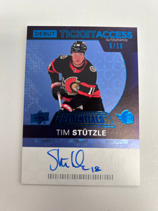 Tim Stutzle 2020 Upper Deck Credentials Debut Ticket Blue Auto #5/10