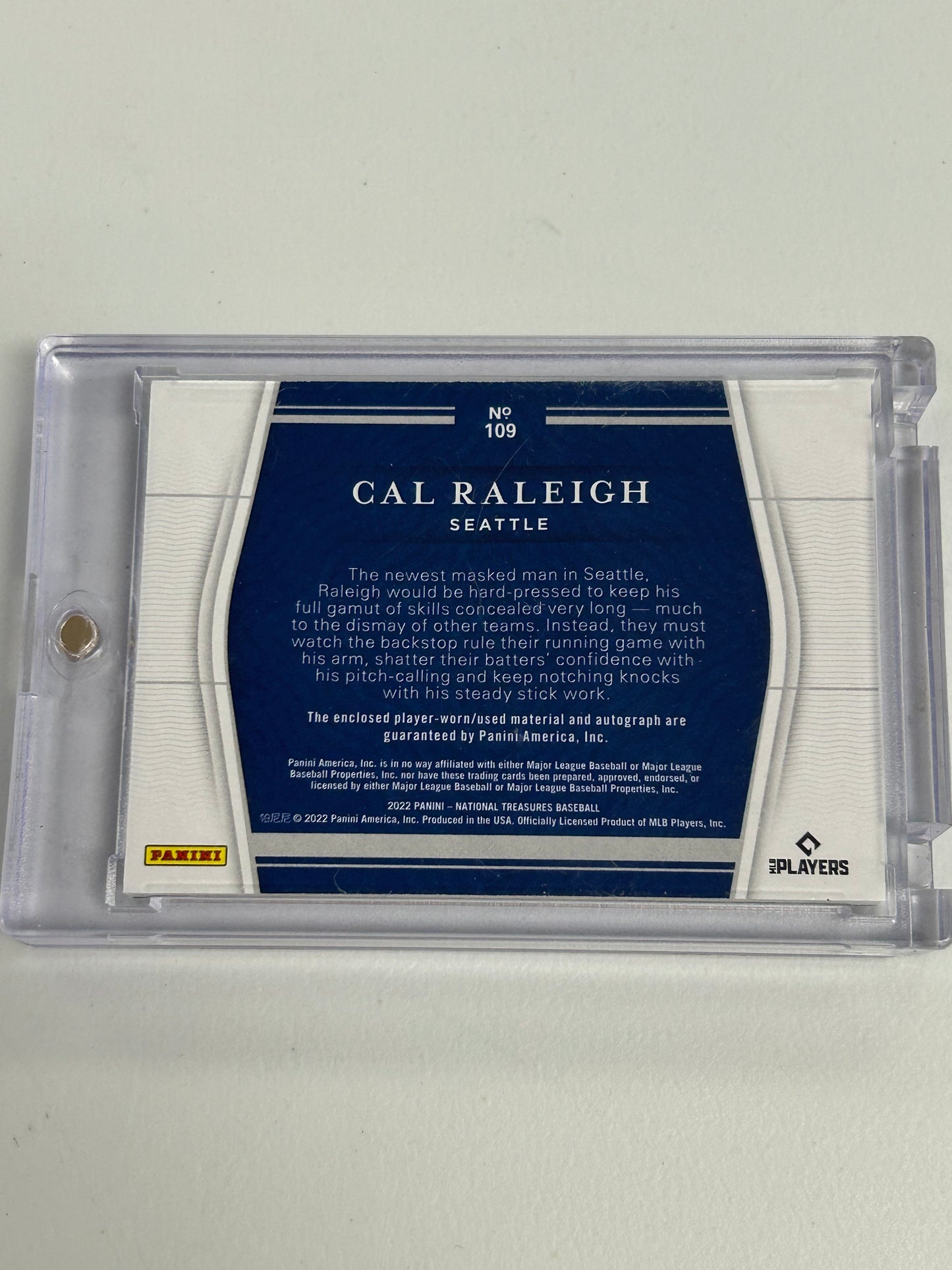Cal Raleigh 2022 Panini National Treasures Platinum Rookie Patch Auto #11/25