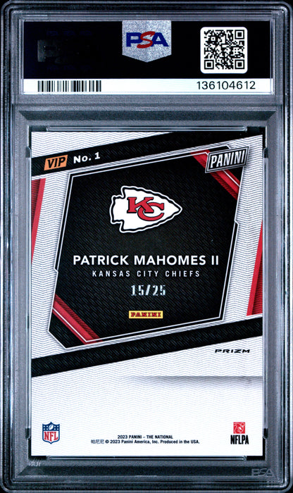 Patrick Mahomes 2023 Panini NSCC VIP Gold Blue Yellow Green #15/25 PSA 10 Gem Mint