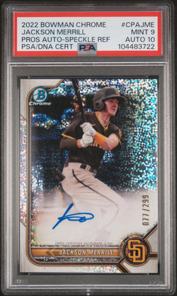 Jackson Merrill 2022 Bowman Chrome Speckle Refractor Auto #77/299 PSA 9 Auto 10