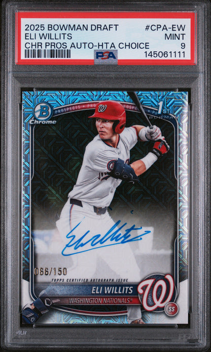 Eli Willits 2025 Bowman Chrome Draft HTA Choice Auto #66/150 PSA 9 Mint