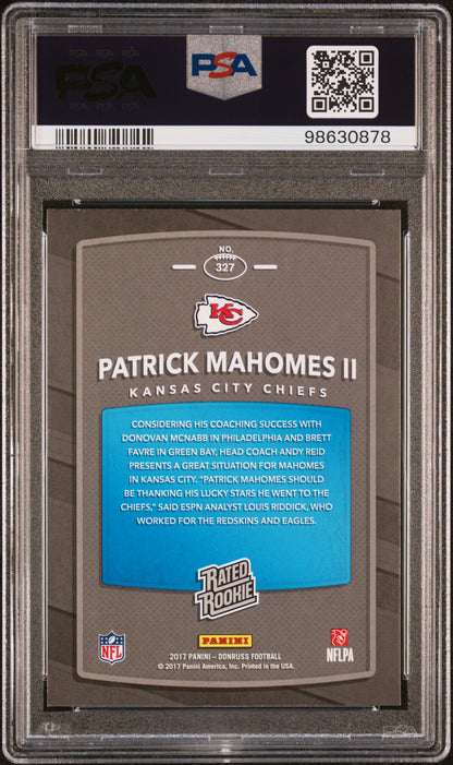Patrick Mahomes 2017 Donruss Rookie #327 PSA 9 Mint 0878