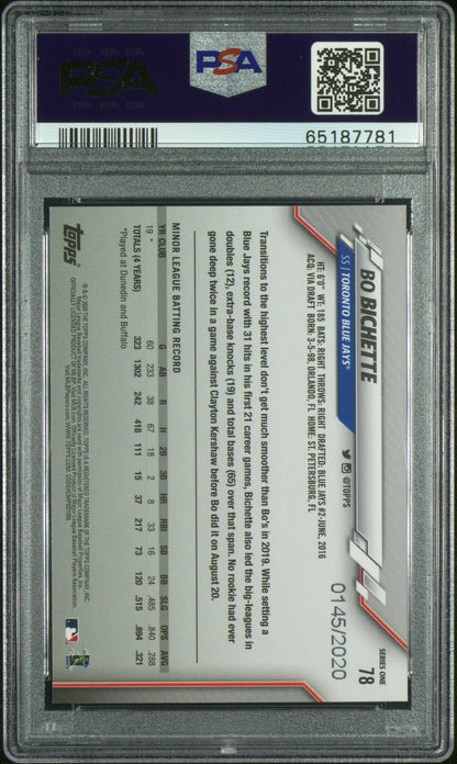 Bo Bichette 2020 Topps Rookie #78 Gold #145/2020 PSA 10 Gem Mint