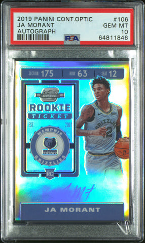 Ja Morant 2019 Contenders Optic Auto RC #106 PSA 10 Gem Mint