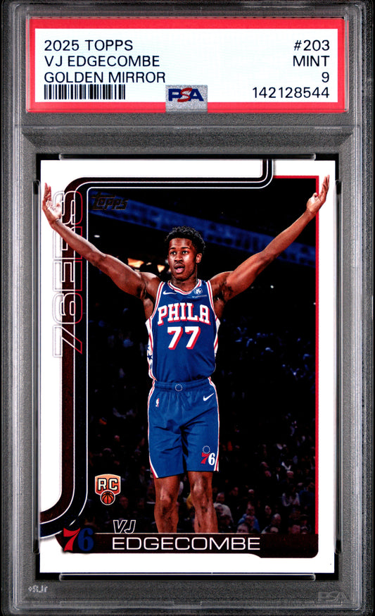 VJ Edgecombe 2025 Topps Rookie #203 Golden Mirror PSA 9 Mint