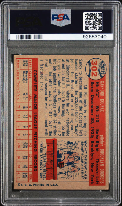 Sandy Koufax 1957 Topps #302 PSA 3 Very Good