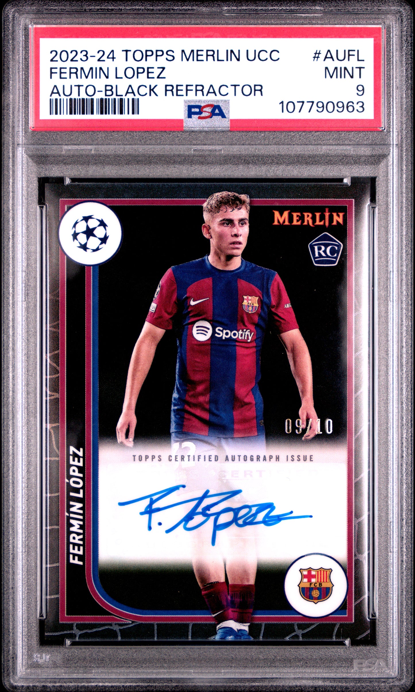 Fermin Lopez 2023 Topps Merlin Black Refractor Auto #9/10 PSA 9 Mint