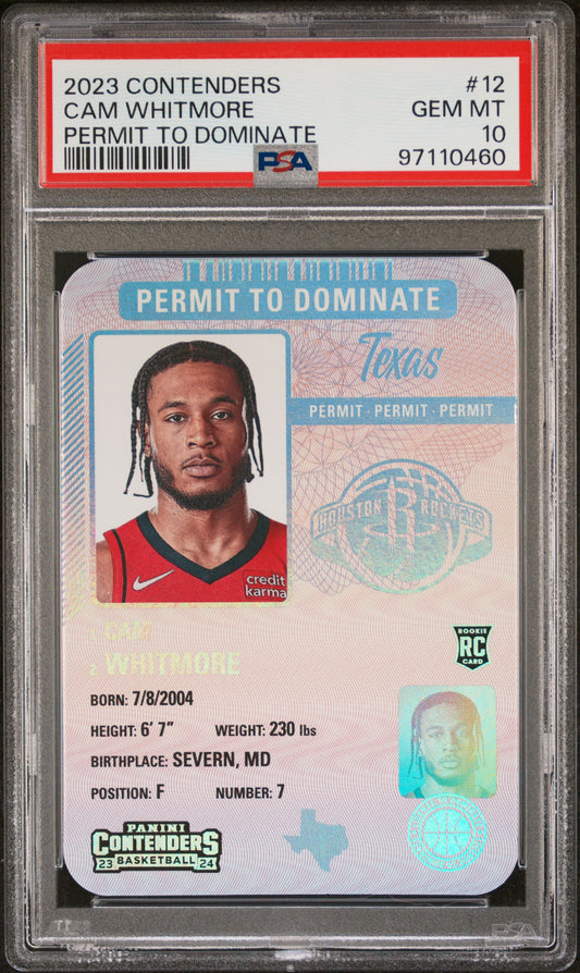 Cam Whitmore 2023 Panini Contenders Permit to Dominate PSA 10 Gem Mint