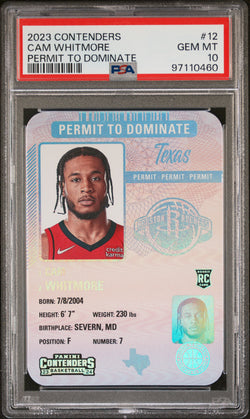 Cam Whitmore 2023 Panini Contenders Permit to Dominate PSA 10 Gem Mint