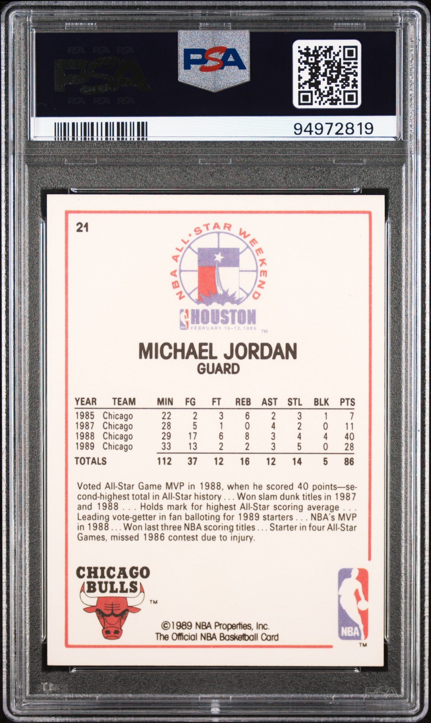 Michael Jordan 1989 Hoops All-Star #21 PSA 10 Gem Mint