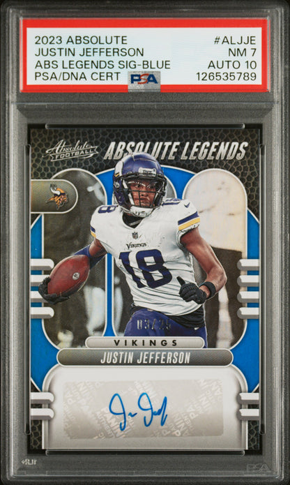 Justin Jefferson 2023 Panini Absiolute Legends Blue Autograph #3/25 PSA 7 Auto 10