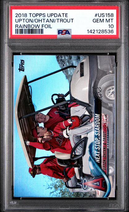 Shohei Ohtani + Mike Trout 2018 Topps Update #US158 Raonbow Foil PSA 10 Gem Mint