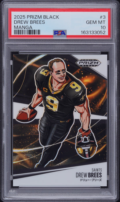 Drew Brees 2025 Panini Prizm Black Manga PSA 10 Gem Mint
