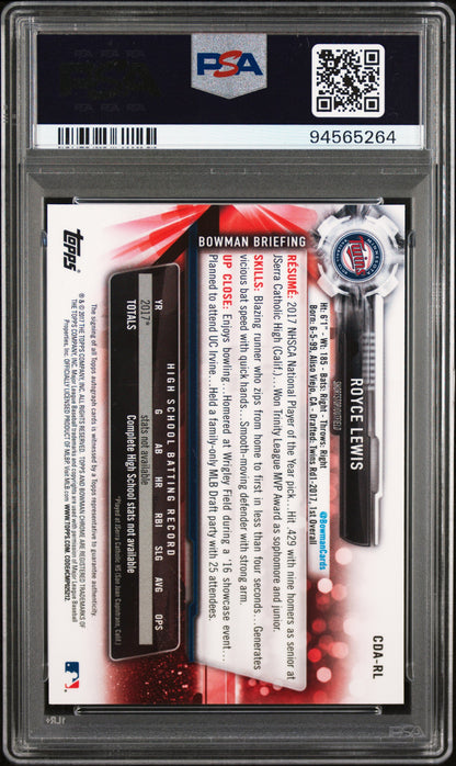 Royce Lewis 2017 Bowman Chrome Autograph PSA 10 Gem Mint