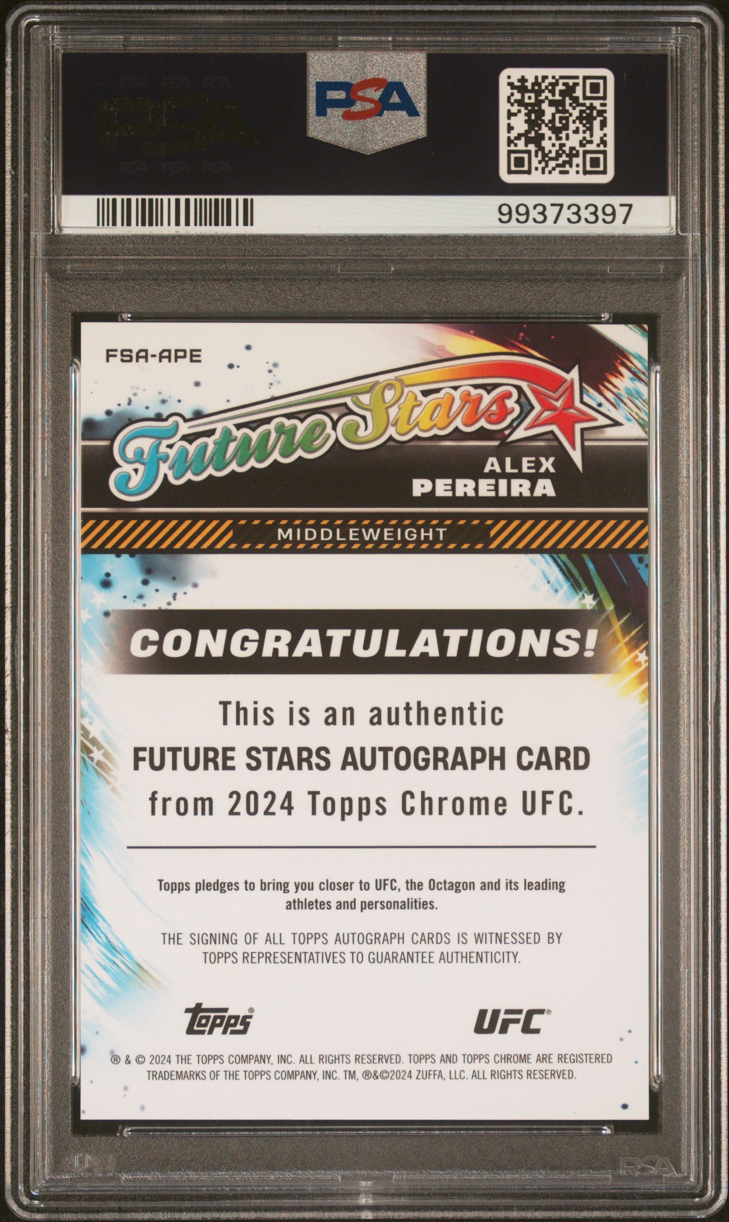Alex Pereira 2024 Topps Chrome UFC Future Stars Gold Refractor auto #36/50 PSA 10 Mont