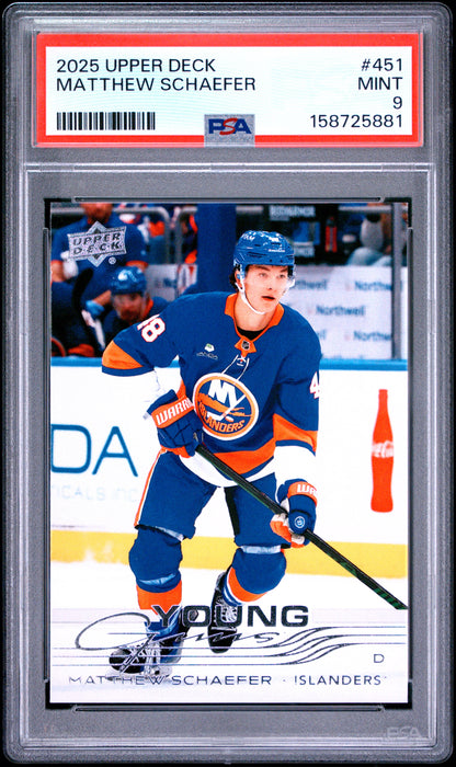 Matthew Schaefer 2025 Upper Deck Rookie #451 PSA 9 Mint 5881