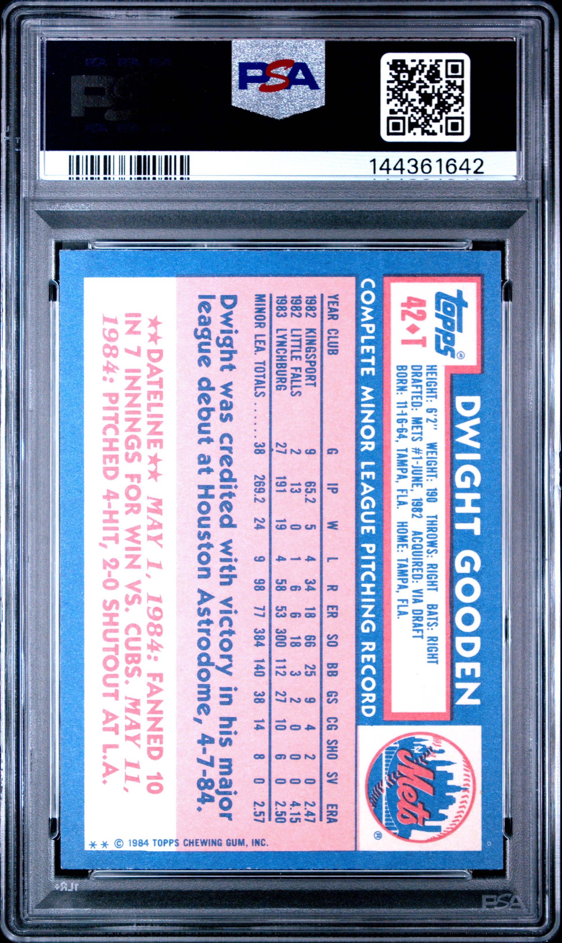 Dwight Gooden 1984 Topps Traded Rookie #42T PSA 10 Gem Mint