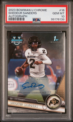 Shedeur Sanders 2023 Bowman Chrome University Auto PSA 10 Gem Mint