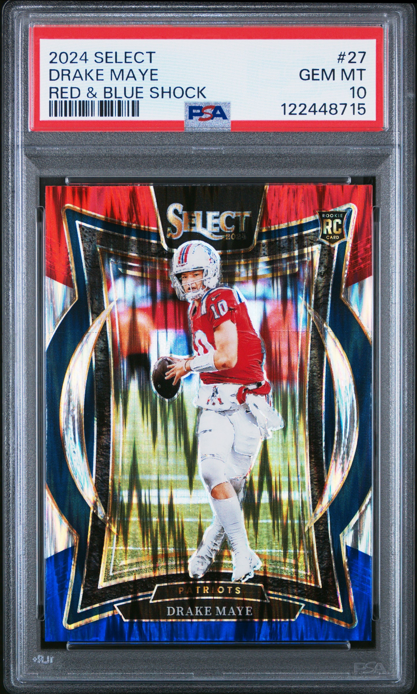 Drake Maye 2024 Select #27 Red and Blue Shock PSA 10 Gem Mint