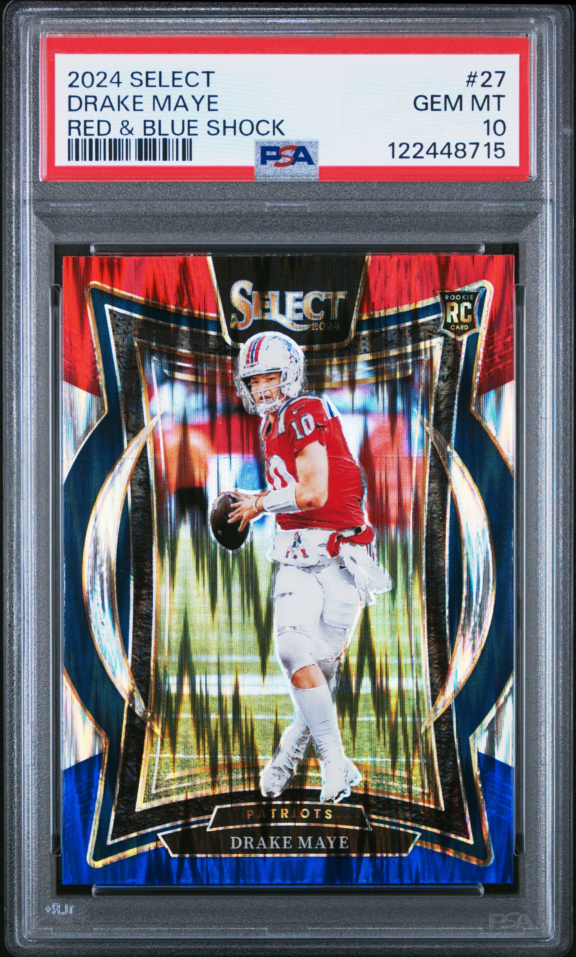 Drake Maye 2024 Select #27 Red and Blue Shock PSA 10 Gem Mint