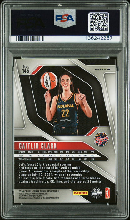 Caitlin Clark 2024 Panini Prizm WNBA #145 Blue Velocity PSA 9 Mint