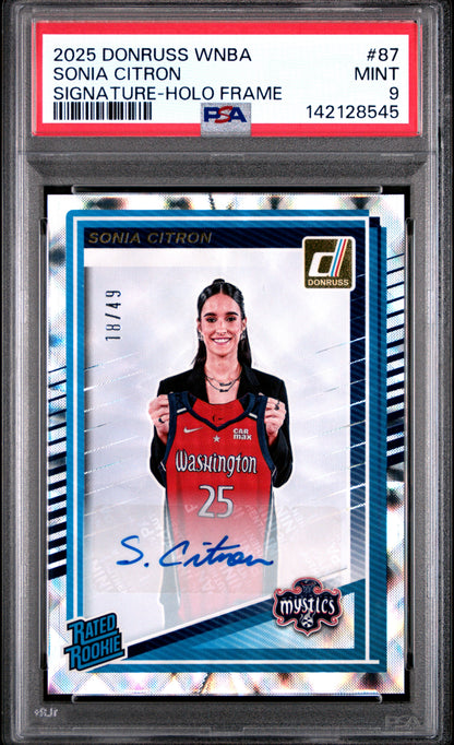 Sonia Citron 2025 Donruss WNBA Signature Holo Frame #18/49 PSA 9 Mint