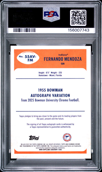 Fernando Mendoza 2025 Bowman Chrome U 1955 Bowman Autograph #59/99 PSA 9 Mint