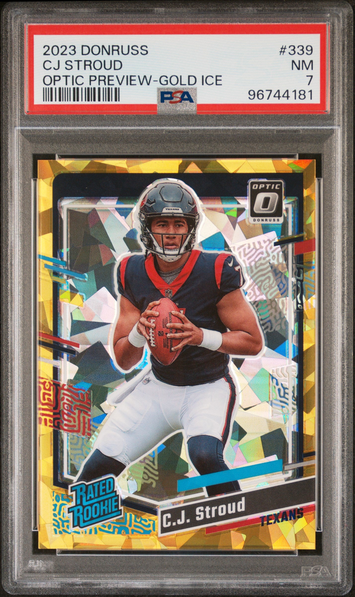 CJ Stroud 2023 Donruss Optic Preview Gold Ice #10/10 PSA 7 Near Mint
