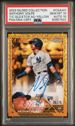 Anthony Volpe 2023 Topps Gilded Collection Gold Etch Rookie Auto #5/75 PSA 10 Auto 10