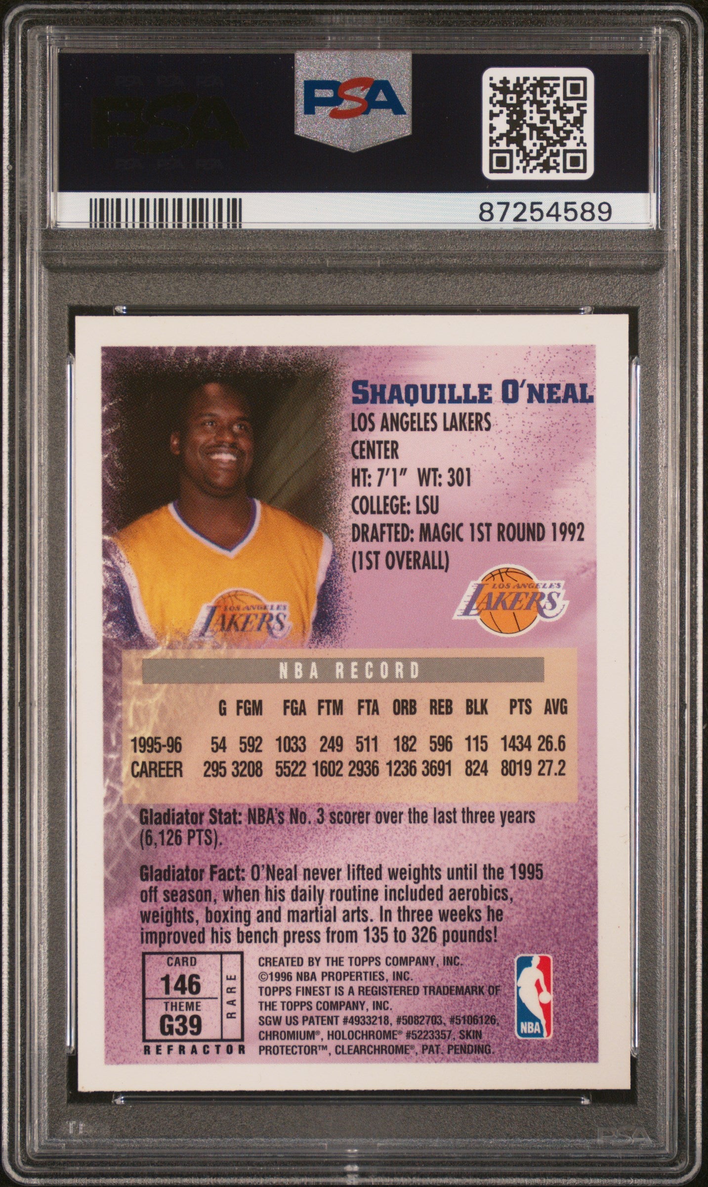 Shaquille O'Neal 1996 Finest Shaquille O'Neal #148 Refractor PSA 9 Mint
