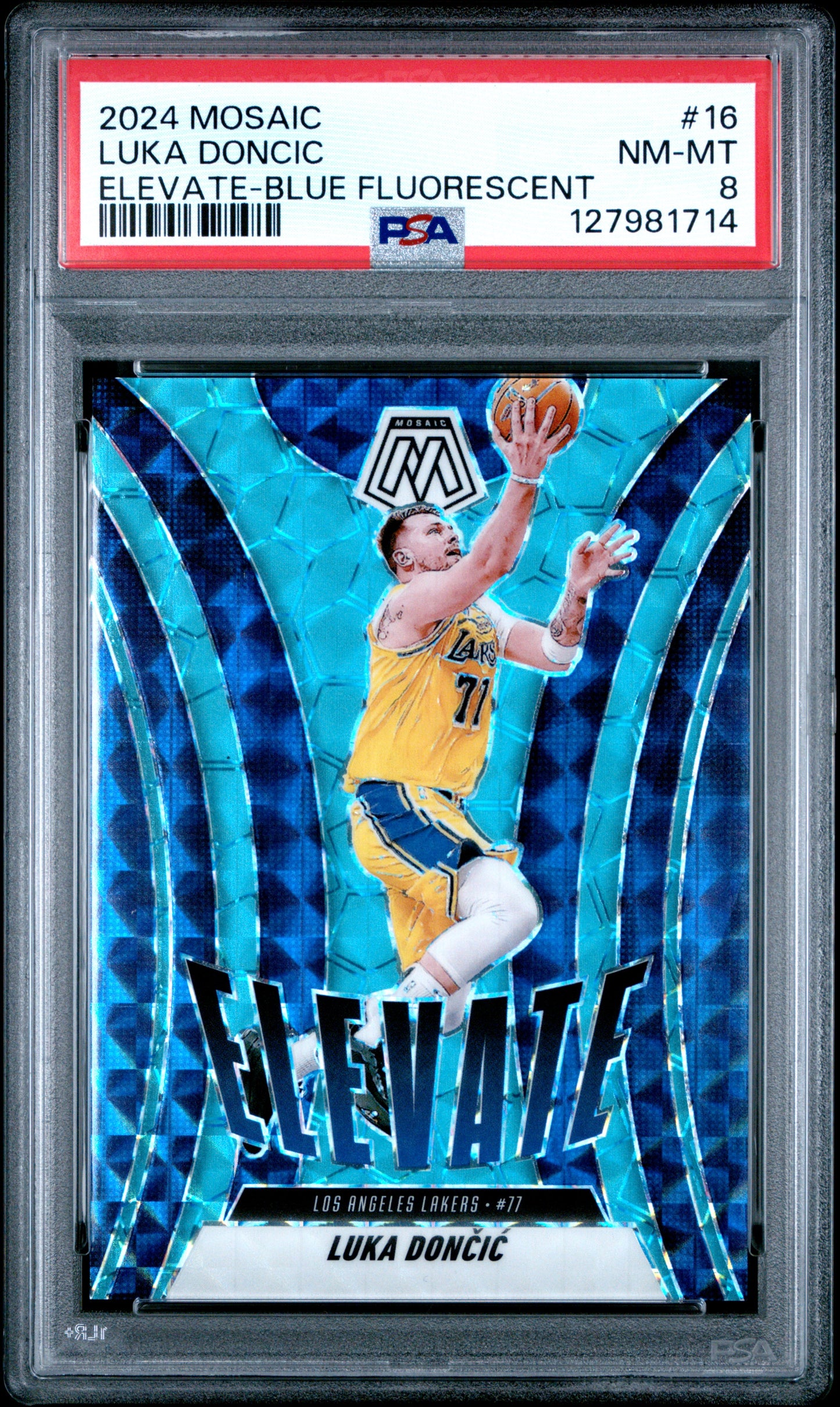 Luka Doncic 2024 Panini Mosaic Elevate Blue Fluorescent #12/30 PSA 8 Nm-Mint
