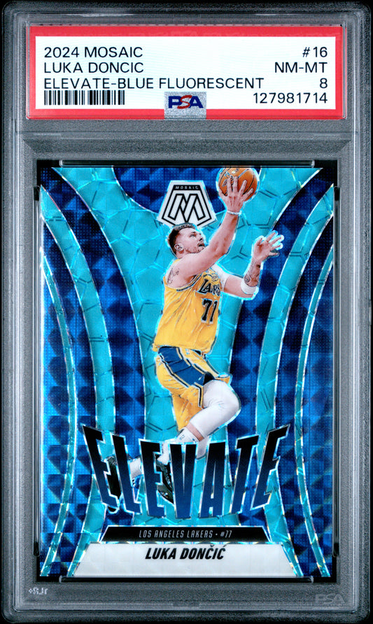 Luka Doncic 2024 Panini Mosaic Elevate Blue Fluorescent #12/30 PSA 8 Nm-Mint