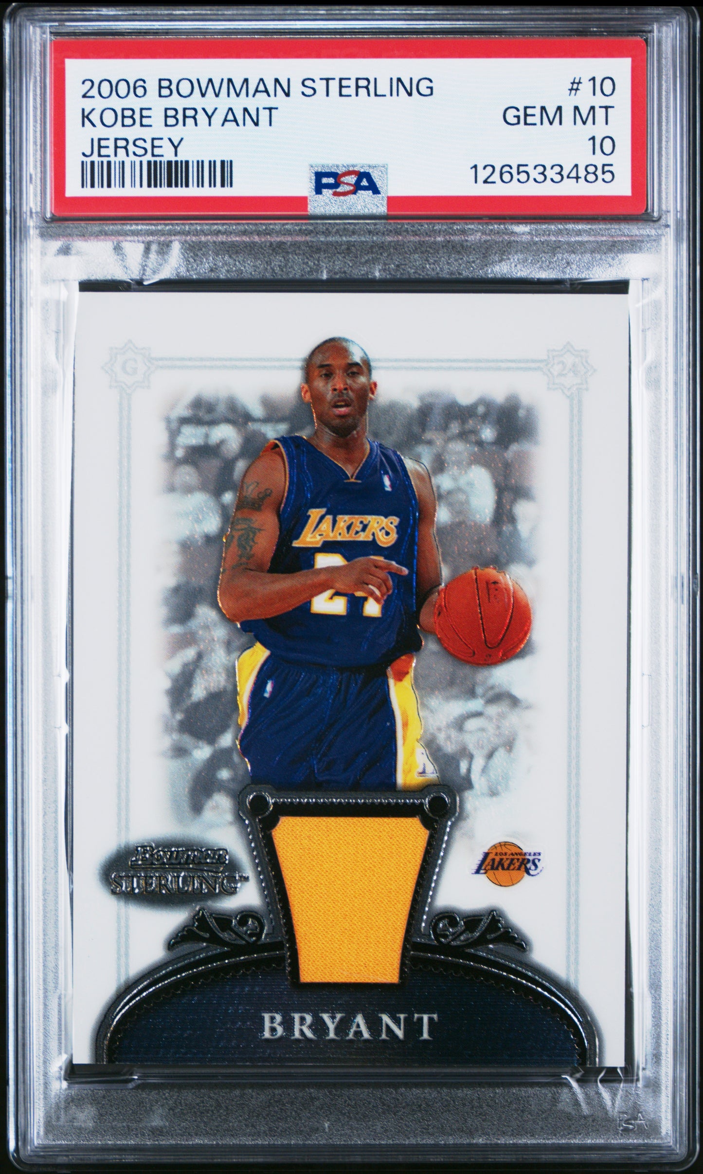 Kobe Bryant 2006 Bowman Sterling Game-Worn Jersey PSA 10 Gem Mint