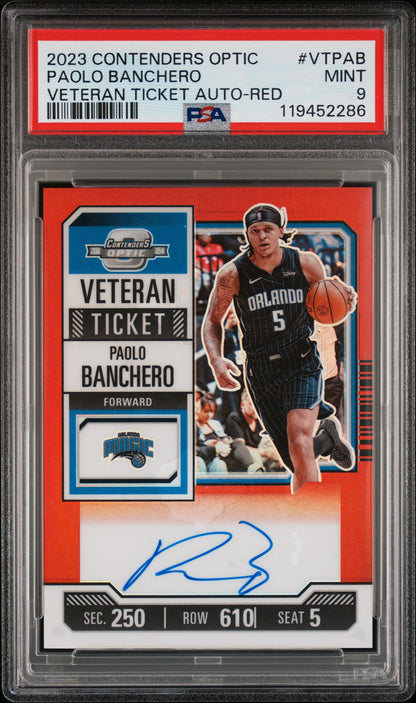 Paolo Banchero 2023 Panini Contenders Optic Veteran Ticket Red Auto #14/49 PSA 9 Mint
