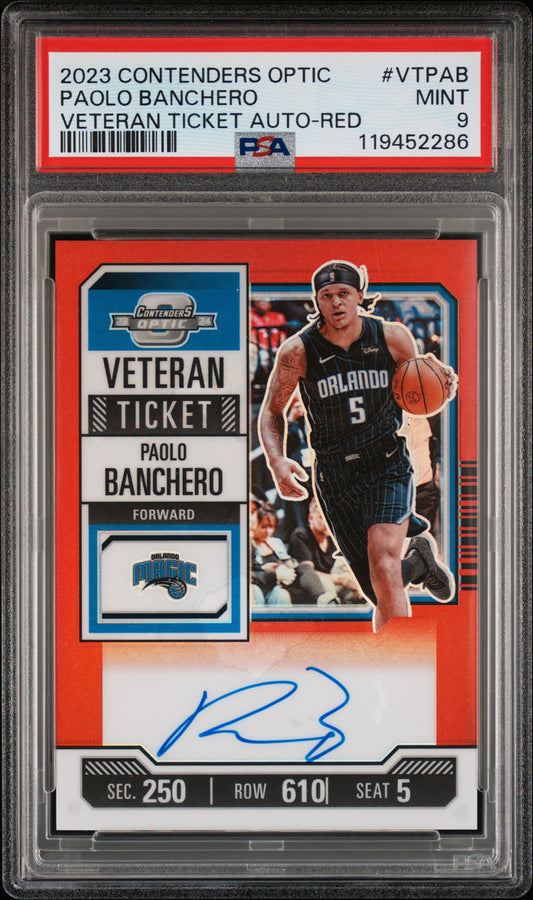 Paolo Banchero 2023 Panini Contenders Optic Veteran Ticket Red Auto #14/49 PSA 9 Mint