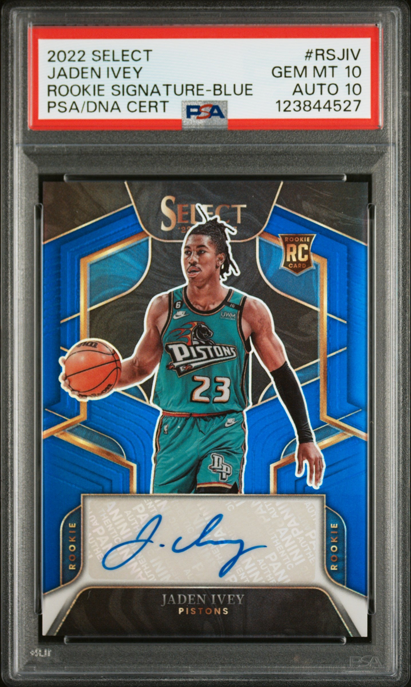 Jaden Ivey 2022 Panini Select Rookie Signature Blue #39/49 PSA 10 Auto 10