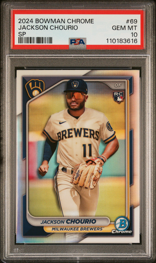 Jackson Chourio 2024 Bowman Chrome SP RC PSA 10 Gem Mint