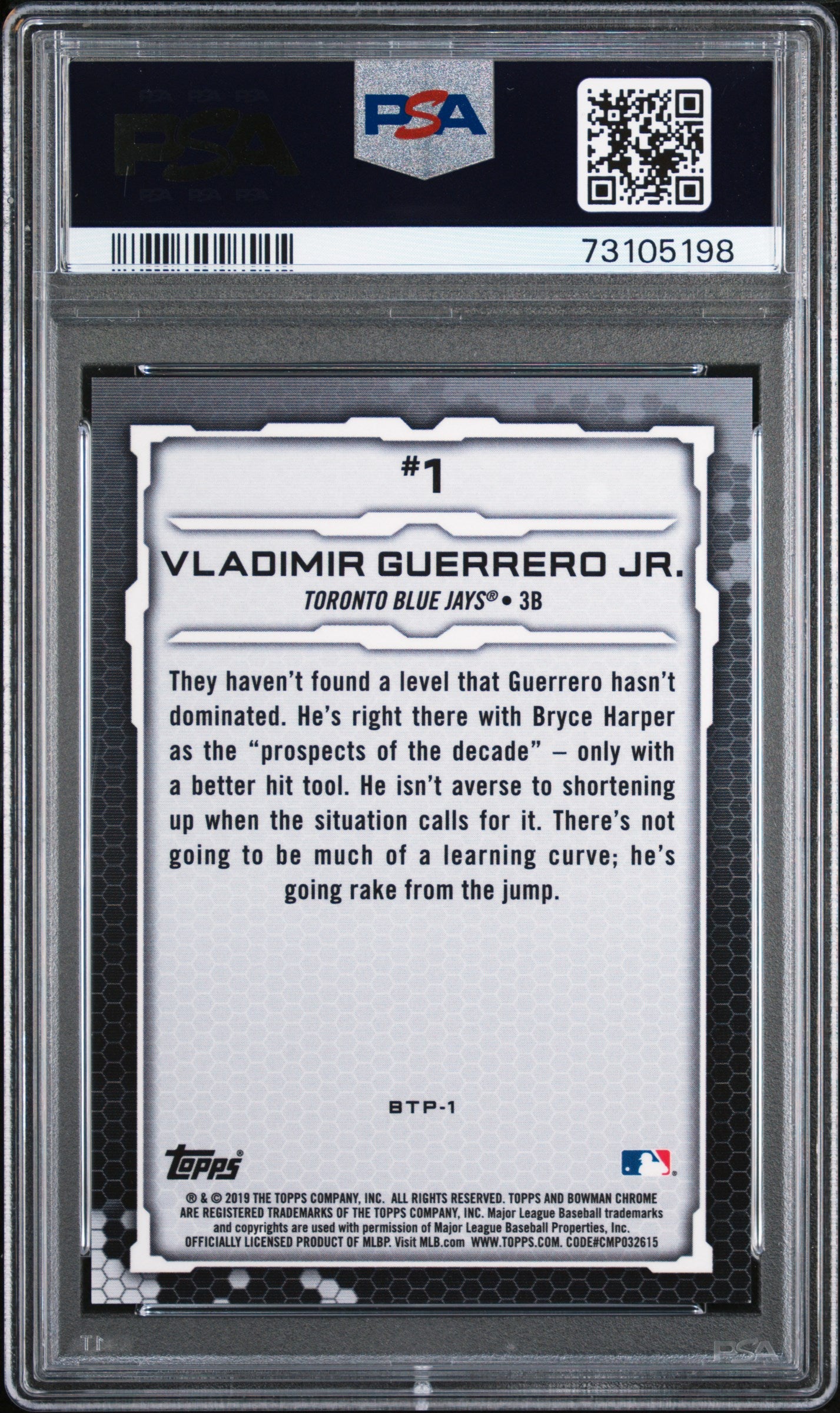 Vladimir Guerrero Jr. 2019 Bowman Chrome Top 100 Orange Refractor #14/25 PSA 10 Gem Mint