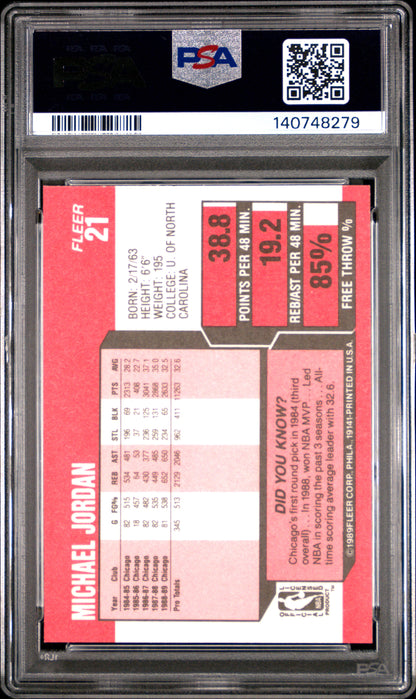Michael Jordan 1989 Fleer #21 PSA 9 Mint 8279