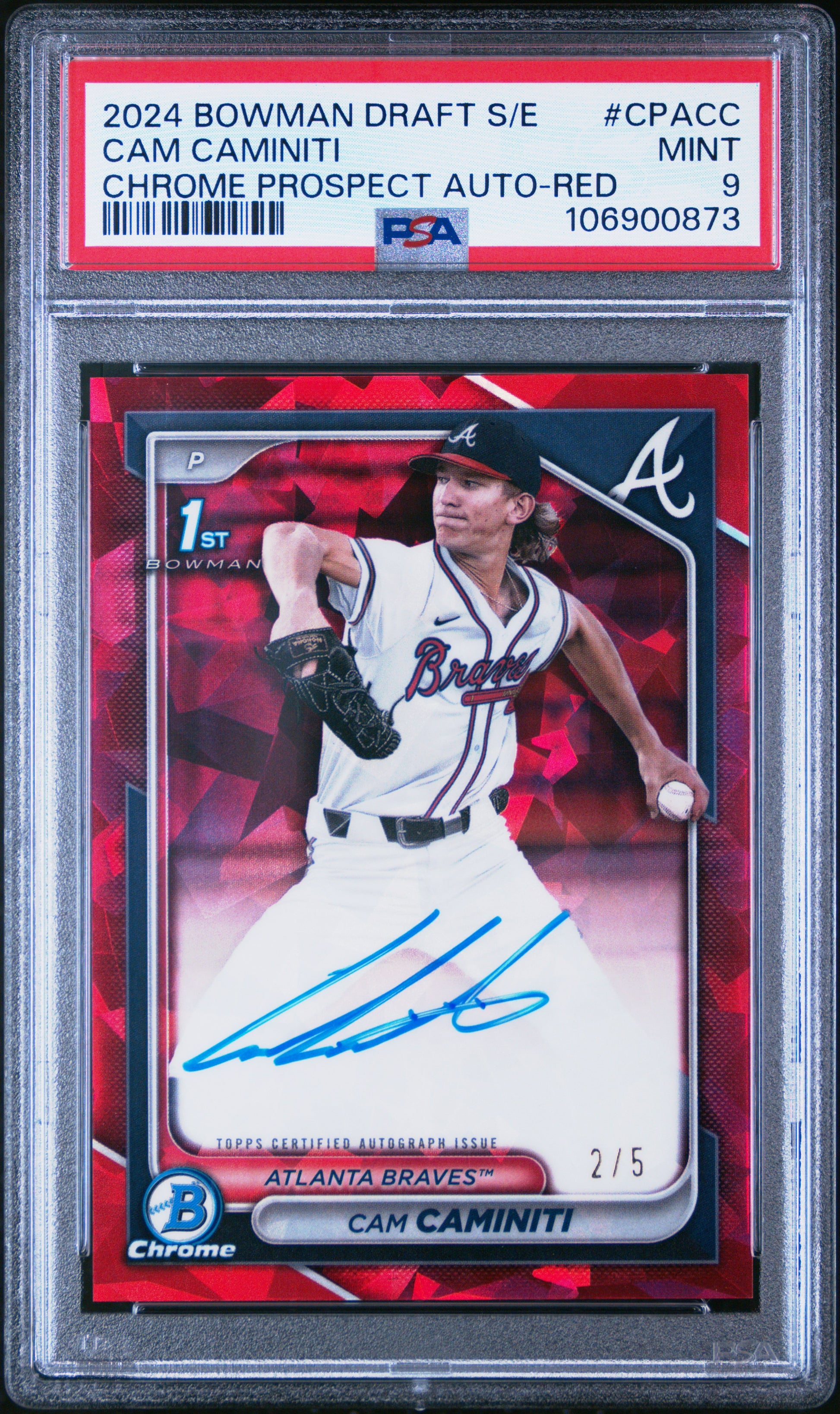 Cam Caminiti 2024 Bowman Draft Sapphire Red Auto #2/5 PSA 9 Mint